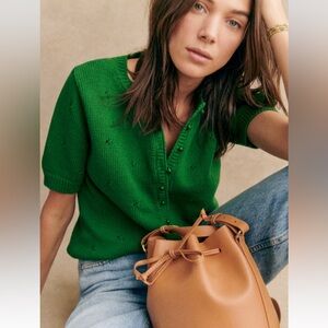 Sezane Green Short Sleeve Knit Cardigan
